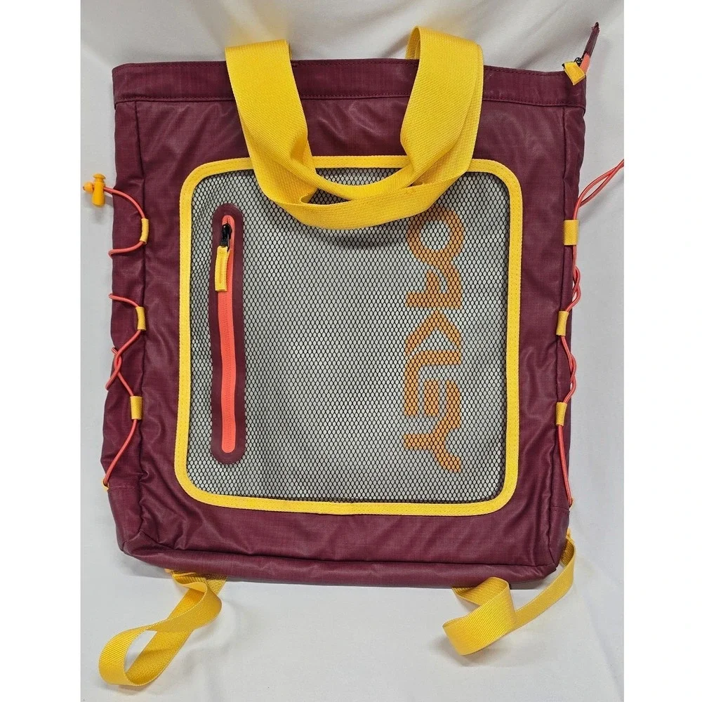Oakley Utility Tote Backpack Burgundy Yellow Mesh Pocket‎ Convertible Bag